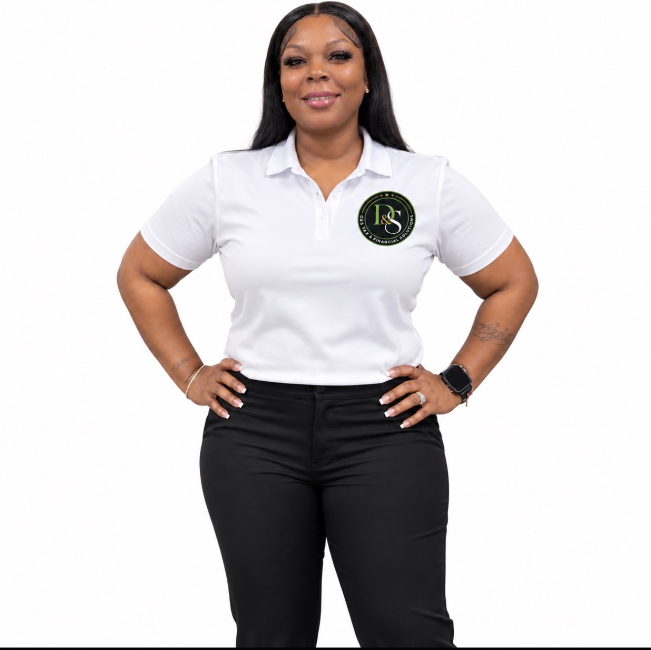 Founder of D&S Tax & Financial Solutions in branded polo